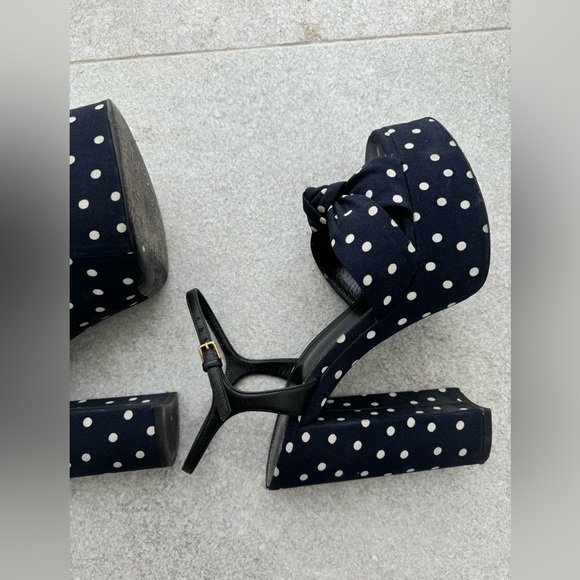 Saint Laurent Bianca Polka Dot Sandals in Navy - Picture 6 of 9
